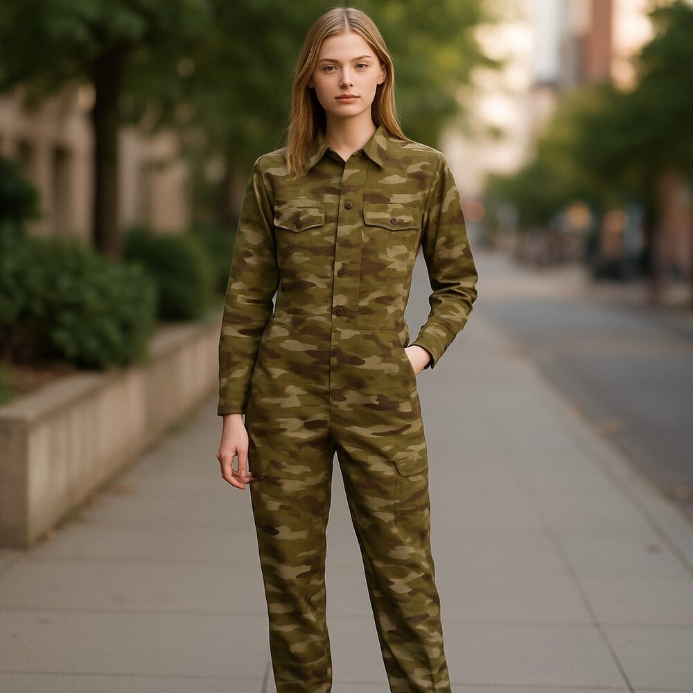 NWT OUTERKNOWN S.E.A.  Jumpsuit Boiler Suit Coveralls CAMO Carpenter Linen Blend